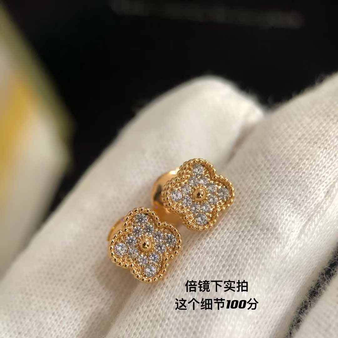 Buy replica Van Cleef & Arpels Full Diamond Vintage Alhambra Earrings and replica jewelry from PICKS Jewelry