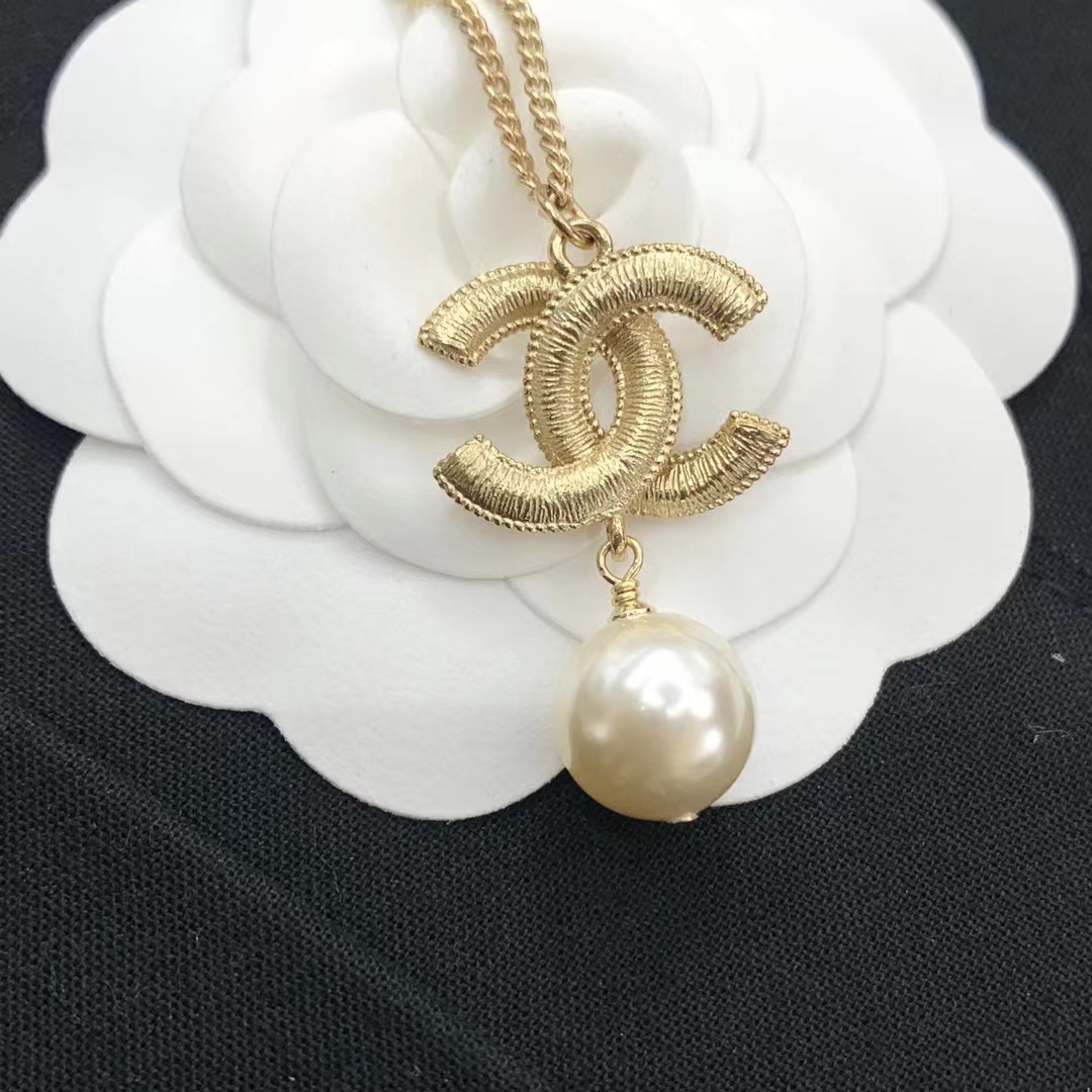 Buy replica Chanel Sweater Double C Pearl Dangle Necklace and replica jewelry from PICKS Jewelry