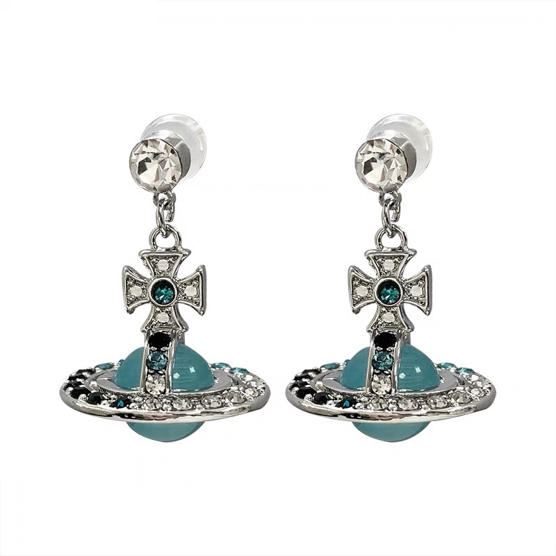 Buy replica Vivienne Westwood Lake Blue Saturn Earrings and replica jewelry from PICKS Jewelry