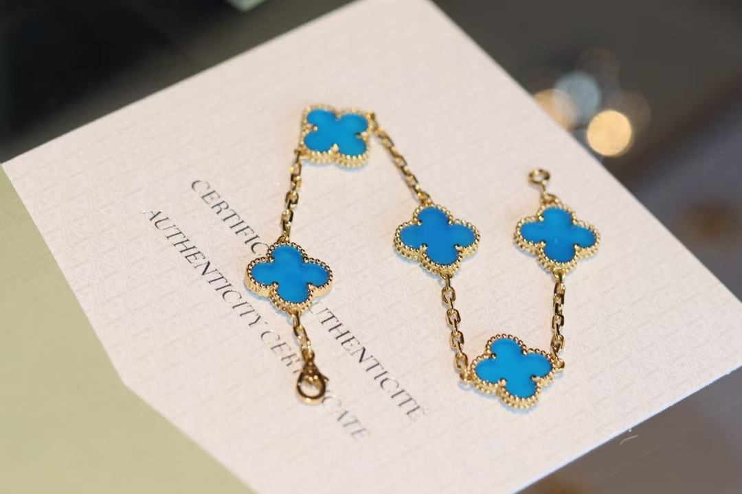 Buy replica Van Cleef & Arpels Blue Vintage Alhambra Five Clover Bracelet and replica jewelry from PICKS Jewelry