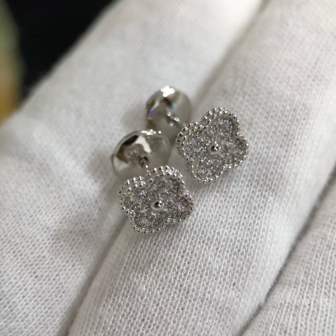 Buy replica Van Cleef & Arpels Full Diamond Vintage Alhambra Earrings and replica jewelry from PICKS Jewelry