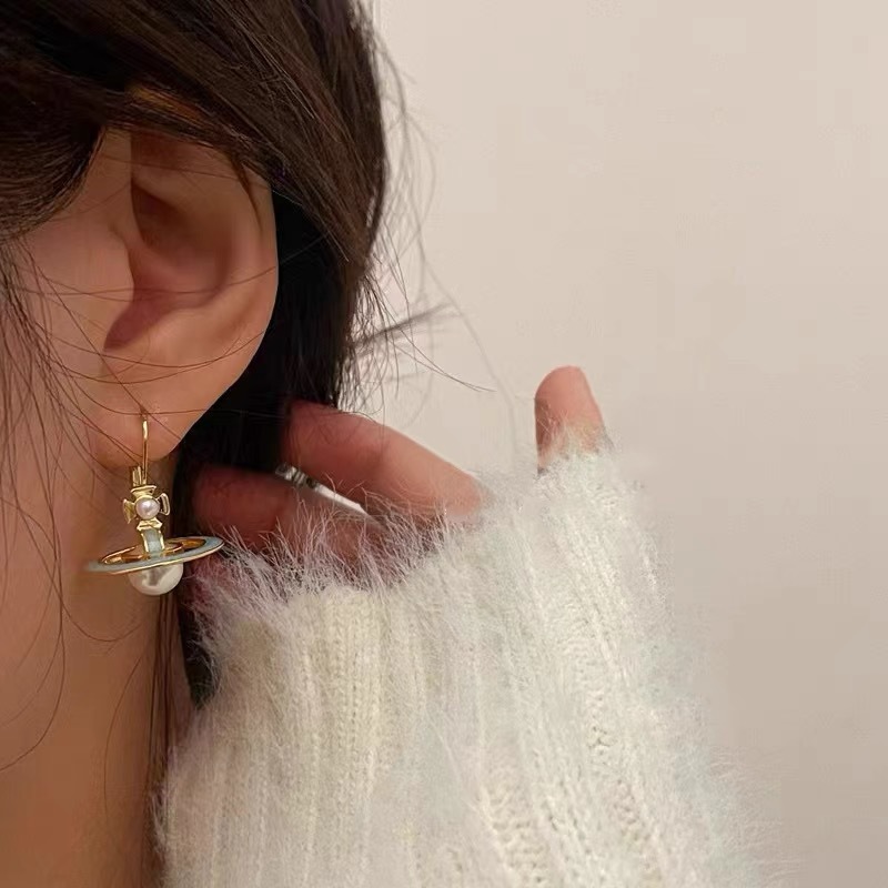 Buy replica Vivienne Westwood Enamel Saturn Pearl Earrings and replica jewelry from PICKS Jewelry