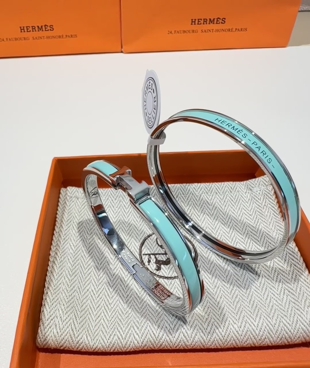 Buy replica Hermes H Blue Enamel Bracelet and replica jewelry from PICKS Jewelry