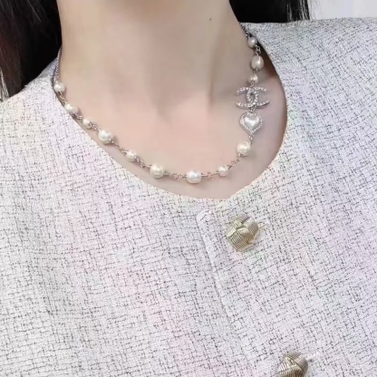 Buy replica Chanel Half Silver Chain Half Pearl Necklace and replica jewelry from PICKS Jewelry