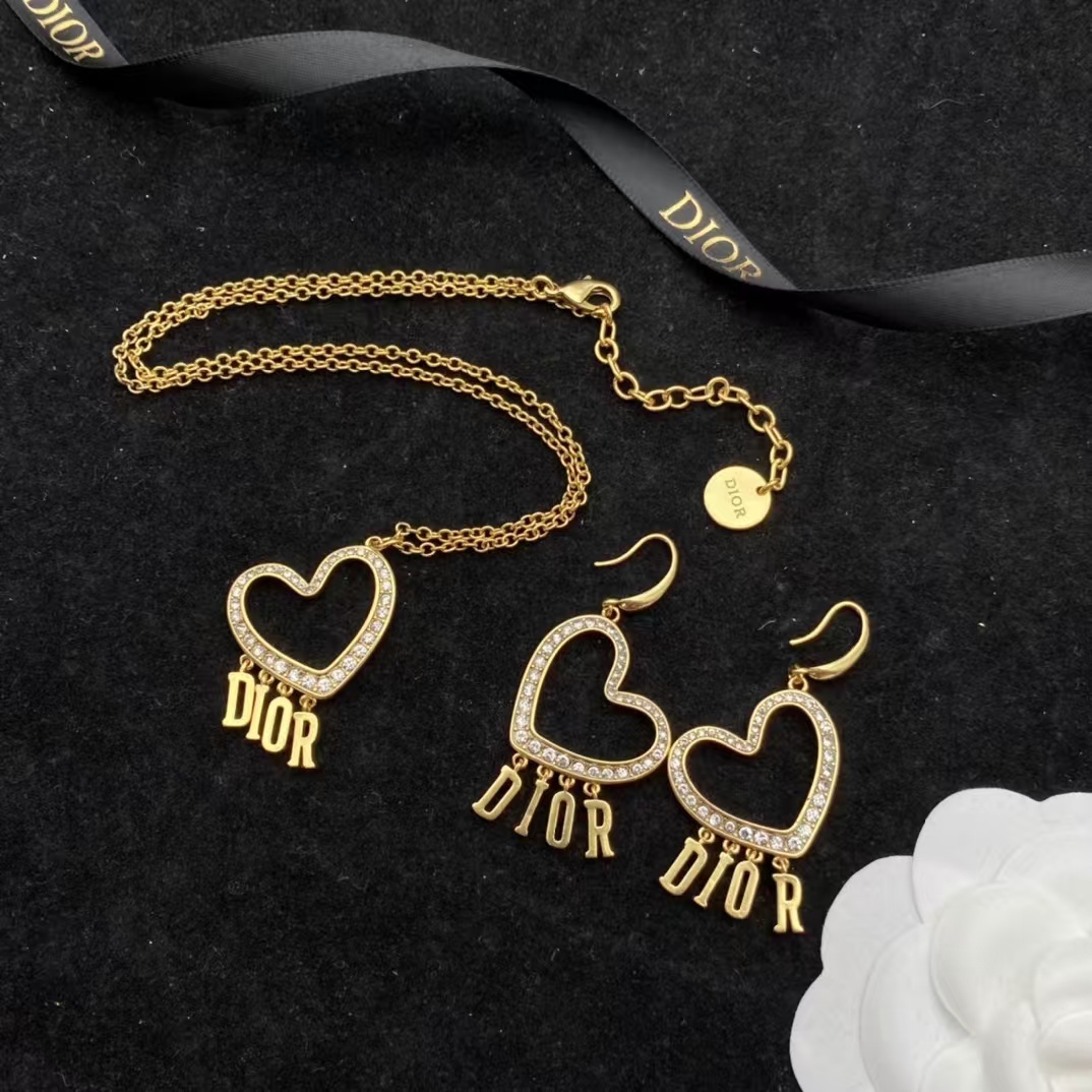 Buy replica Dior Letters Heart Necklace and Earrings and replica jewelry from PICKS Jewelry