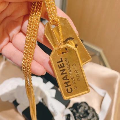 Buy replica Chanel Unisex Thick Cuban Chain Rectangle Tag Pendant Necklace and replica jewelry from PICKS Jewelry
