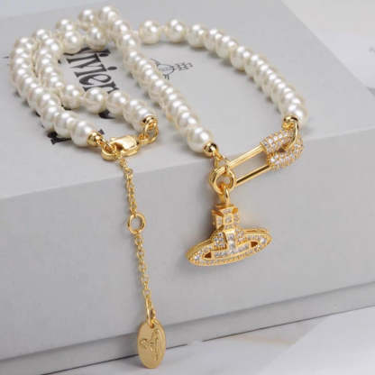 Buy replica Vivienne Westwood Paperclip Saturn Pearl Necklace and replica jewelry from PICKS Jewelry