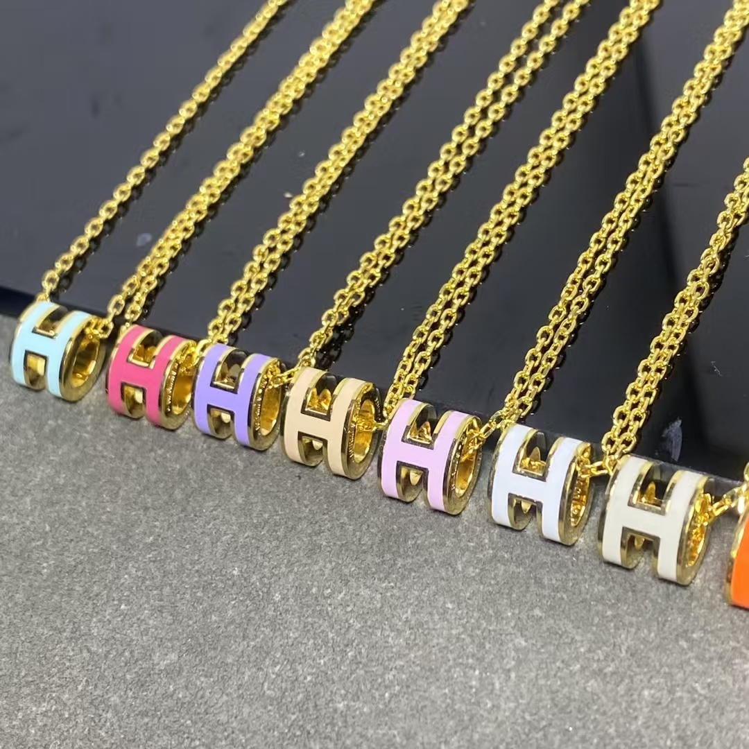 Buy replica Hermes Mini Enamel H Pendant Necklace and replica jewelry from PICKS Jewelry
