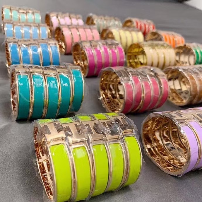 Buy replica Hermes Wide H Enamel Bracelet - 21 Colors Available and replica jewelry from PICKS Jewelry