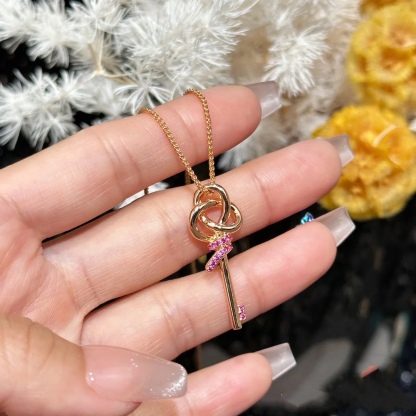 Buy replica Tiffany Pink Diamond Woven Key Pendant Necklace and replica jewelry from PICKS Jewelry