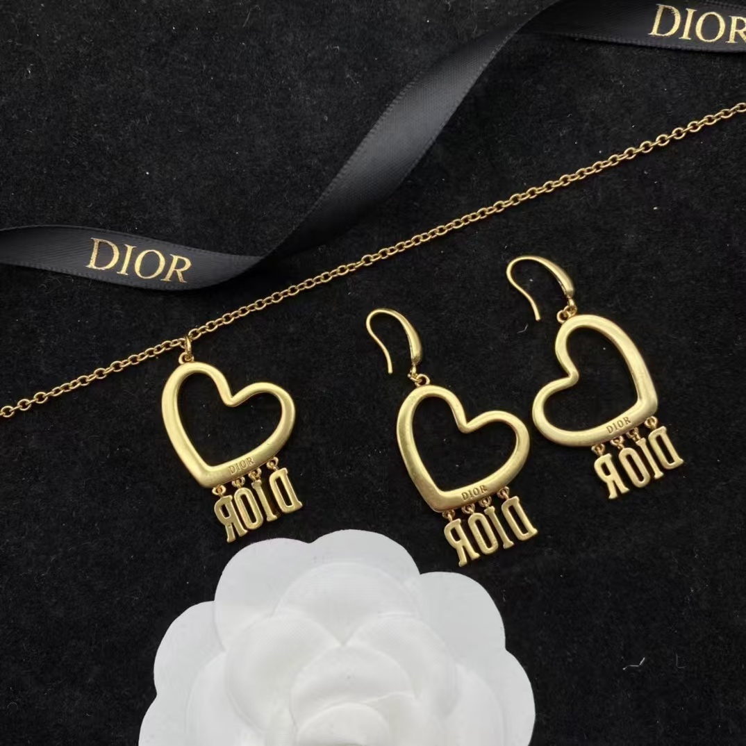 Buy replica Dior Letters Heart Necklace and Earrings and replica jewelry from PICKS Jewelry