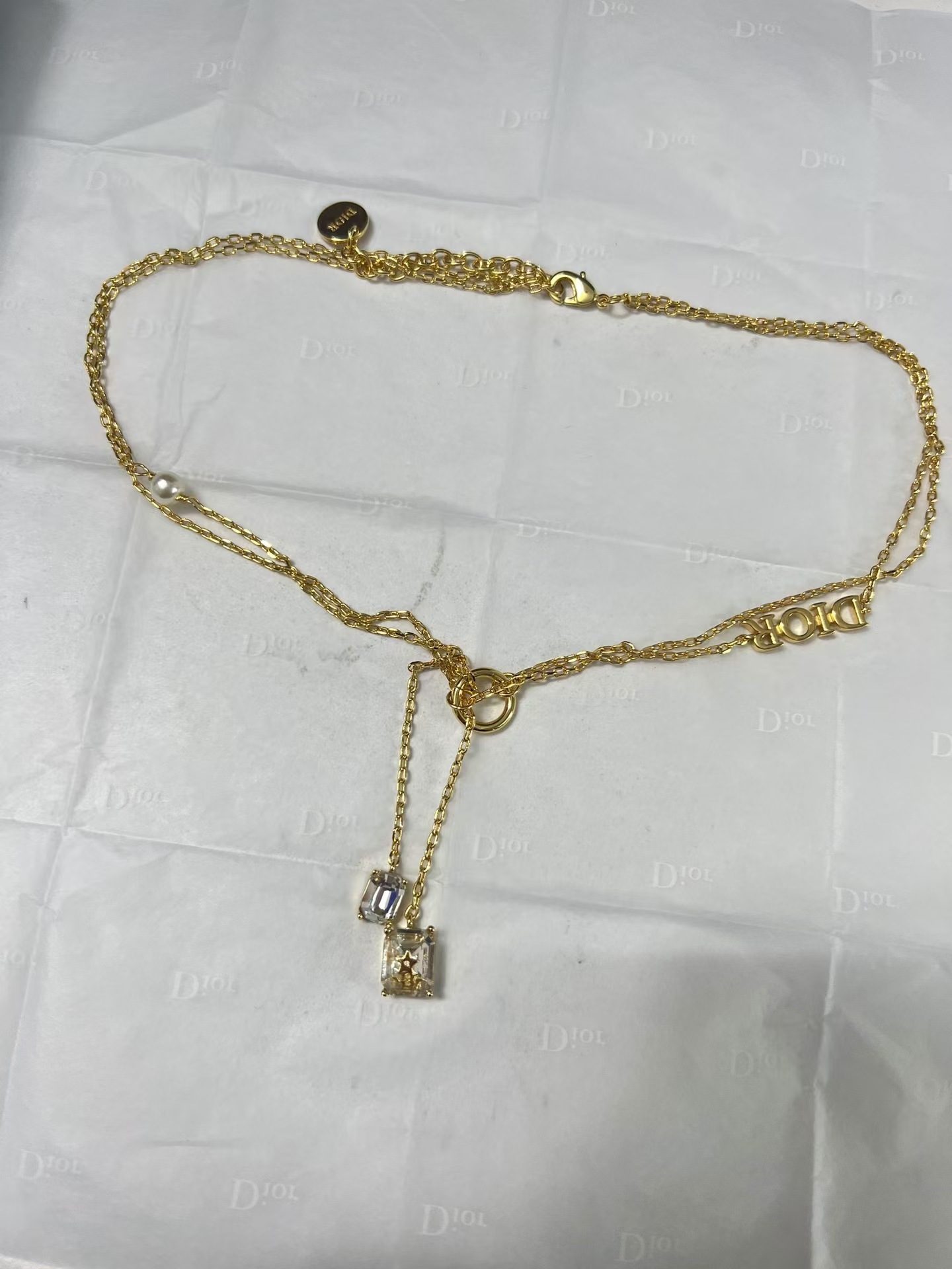 Buy replica Dior Two Layered Two String Diamond Pendant Drop Y Necklace and replica jewelry from PICKS Jewelry