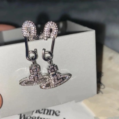 Buy replica Vivienne Westwood Diamond Inlay Paperclip Saturn Earrings and replica jewelry from PICKS Jewelry
