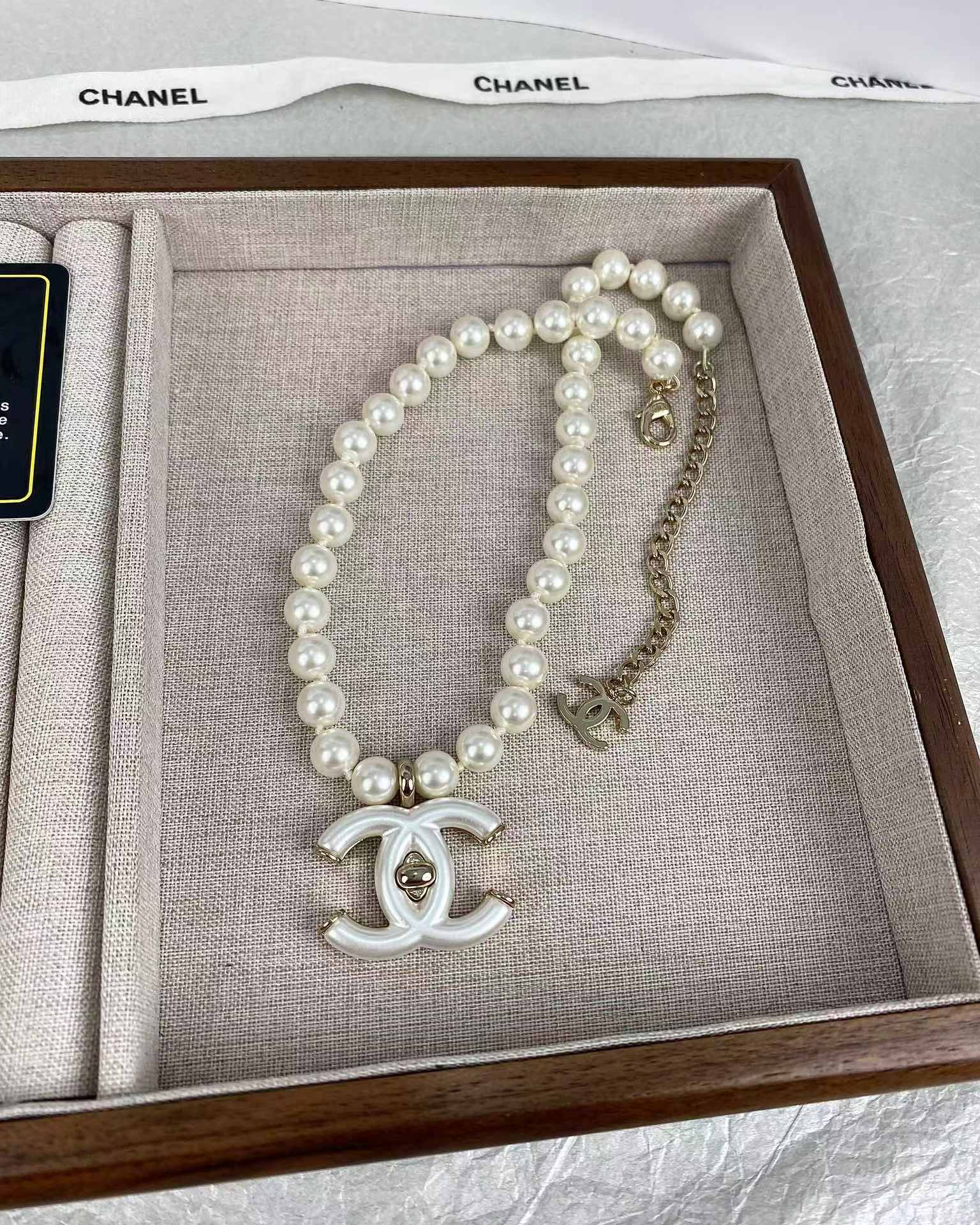 Buy replica Chanel Choker Necklace with White Double C Pendant and replica jewelry from PICKS Jewelry