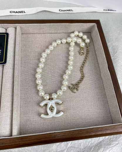 Buy replica Chanel Choker Necklace with White Double C Pendant and replica jewelry from PICKS Jewelry