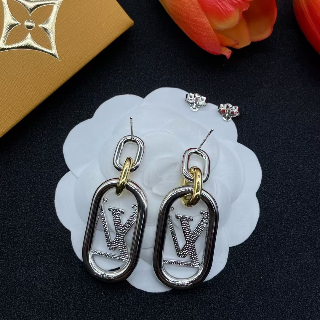 Buy replica Louis Vuitton Hollow LV Letter Long Earrings and replica jewelry from PICKS Jewelry
