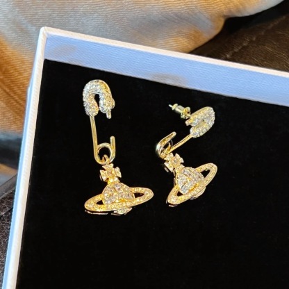Buy replica Vivienne Westwood Diamond Inlay Paperclip Saturn Earrings and replica jewelry from PICKS Jewelry