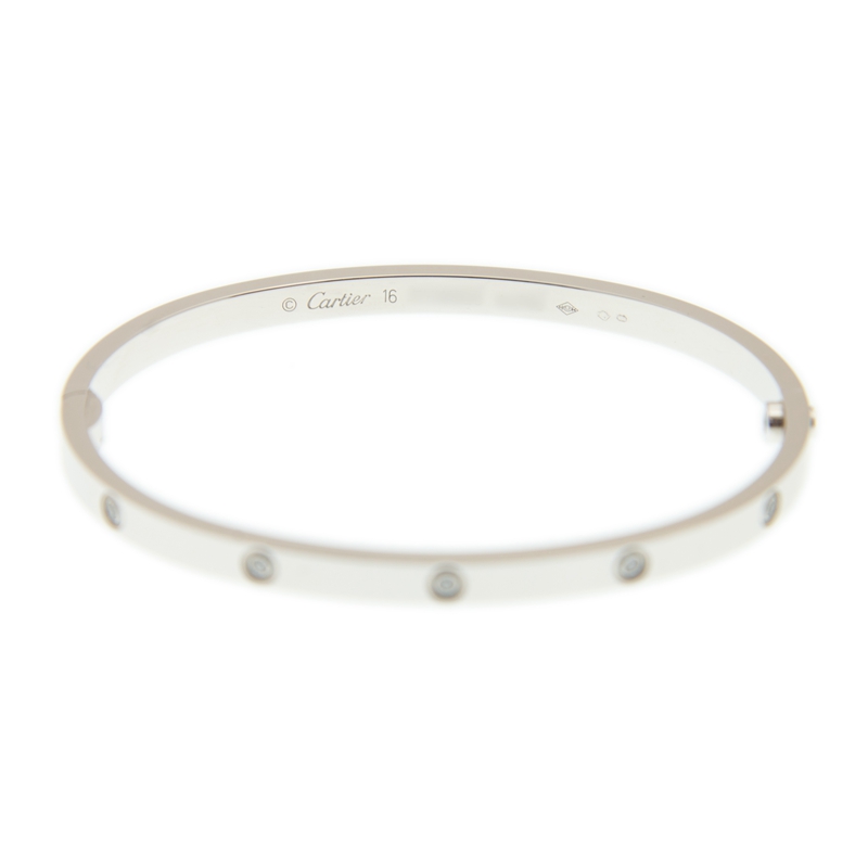 NEW CARTIER LOVE BRACELET B6048016 18kt WHITE GOLD & DIAMONDS  SILVER - picksjewelry.com
