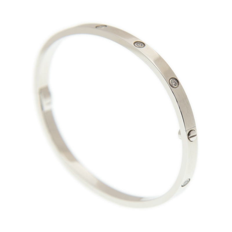 NEW CARTIER LOVE BRACELET B6048016 18kt WHITE GOLD & DIAMONDS SILVER - picksjewelry.com
