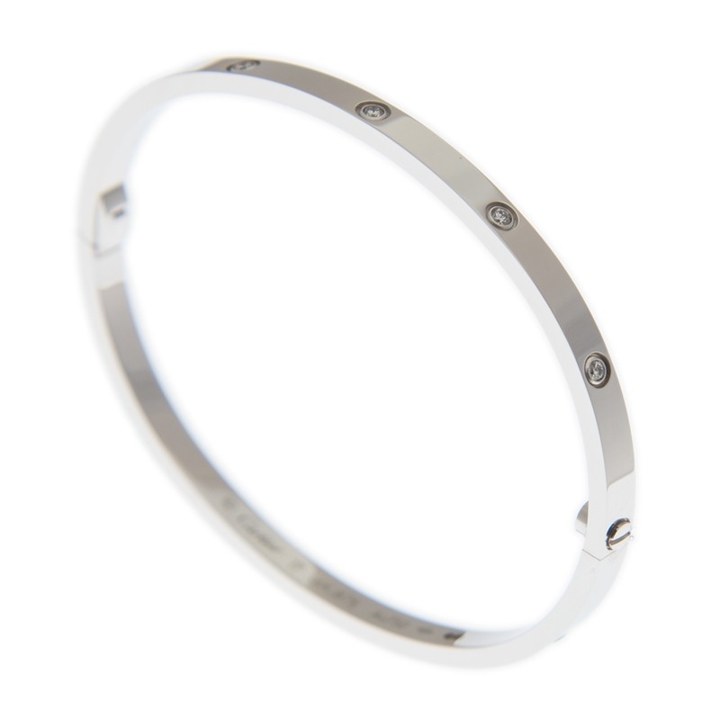 NEW CARTIER LOVE BRACELET B6048018 18kt WHITE GOLD & DIAMONDS SILVER - picksjewelry.com
