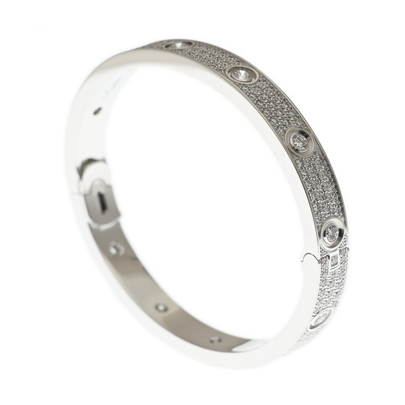 NEW CARTIER LOVE BRACELET N6033602 18kt WHITE GOLD & DIAMONDS SILVER - picksjewelry.com
