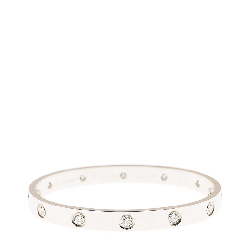 NEW CARTIER LOVE BRACELET B6040716 18kt WHITE GOLD & DIAMONDS SILVER - picksjewelry.com
