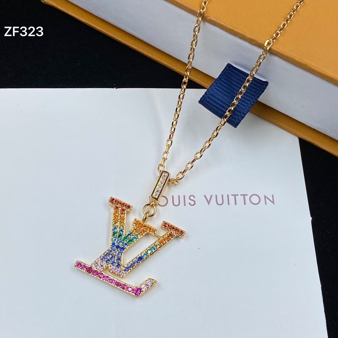 Buy replica Louis Vuitton Colorful Diamond LV Letters Pendant Necklace and replica jewelry from PICKS Jewelry