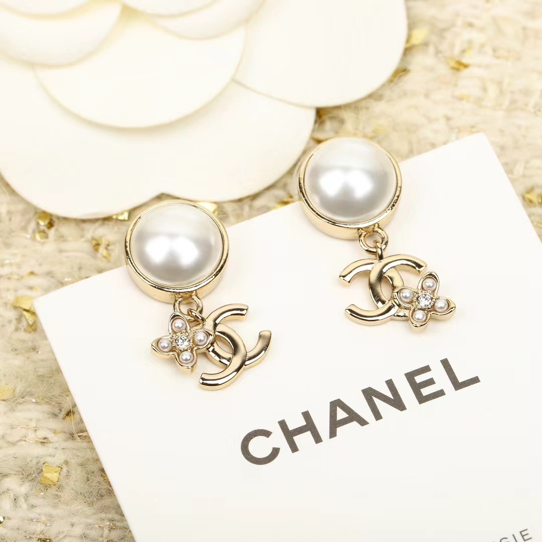 Buy replica Chanel Pearl Stud Double C Dangle Earring and replica jewelry from PICKS Jewelry