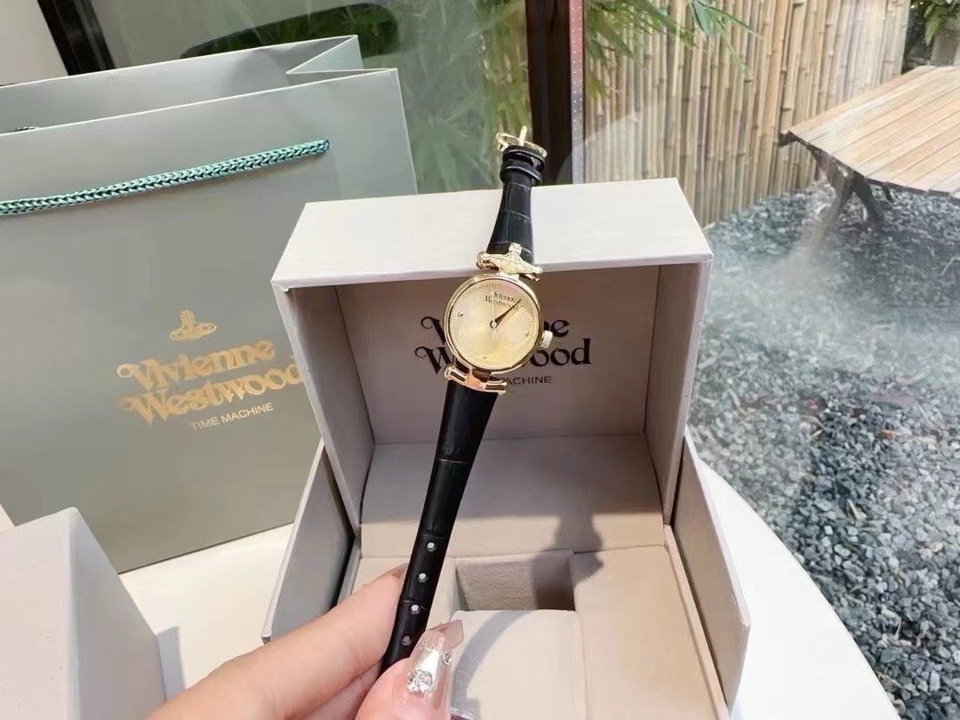 Buy replica Vivienne Westwood Black Genuine Leather Band Watch - 23MM and replica jewelry from PICKS Jewelry