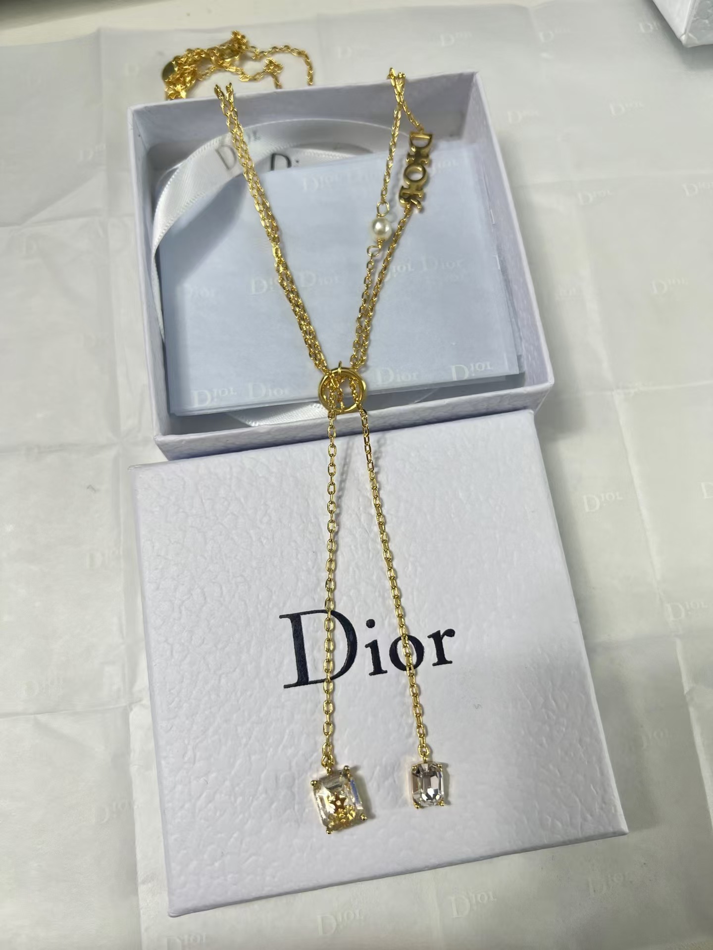 Buy replica Dior Two Layered Two String Diamond Pendant Drop Y Necklace and replica jewelry from PICKS Jewelry