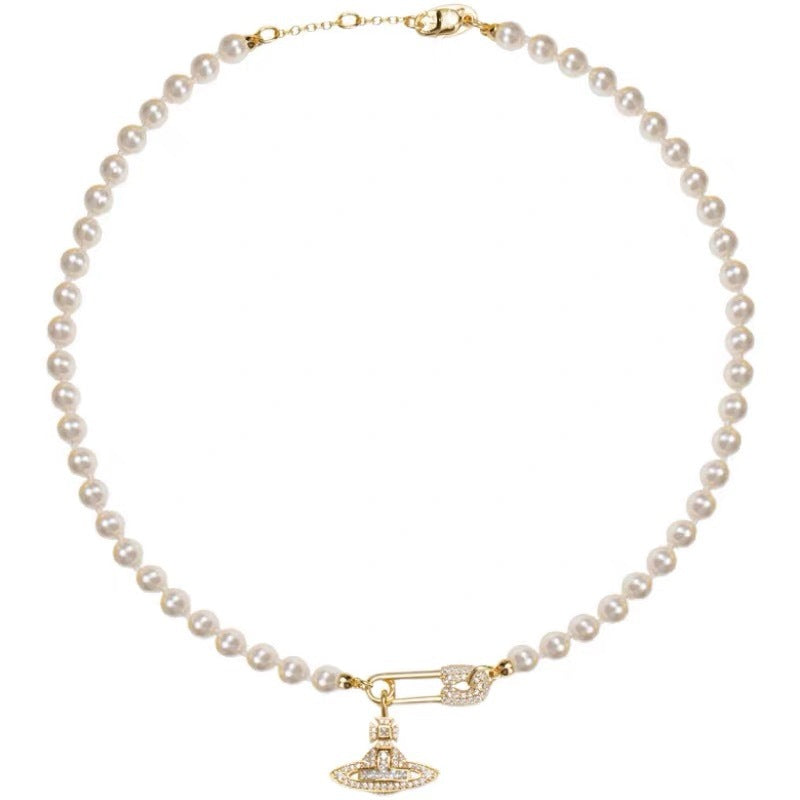 Buy replica Vivienne Westwood Paperclip Saturn Pearl Necklace and replica jewelry from PICKS Jewelry