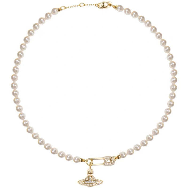 Buy replica Vivienne Westwood Paperclip Saturn Pearl Necklace and replica jewelry from PICKS Jewelry