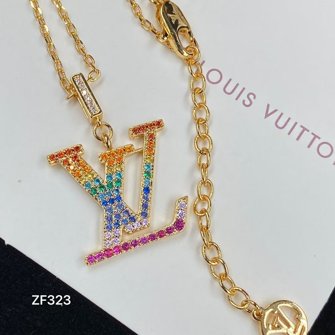 Buy replica Louis Vuitton Colorful Diamond LV Letters Pendant Necklace and replica jewelry from PICKS Jewelry