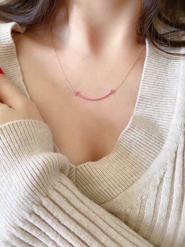 Buy replica Tiffany Rose Gold Chain Pink Diamond Smile Necklace and replica jewelry from PICKS Jewelry