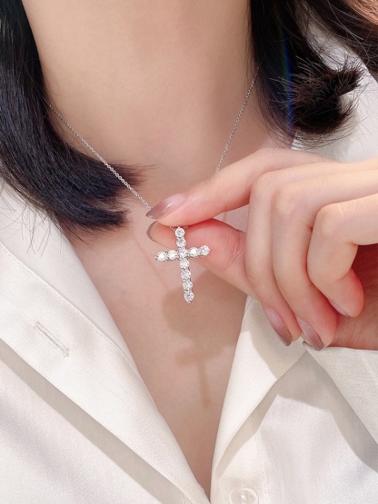 Buy replica Tiffany Full Diamond Cross Pendant Necklace and replica jewelry from PICKS Jewelry