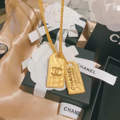 Buy replica Chanel Unisex Thick Cuban Chain Rectangle Tag Pendant Necklace and replica jewelry from PICKS Jewelry