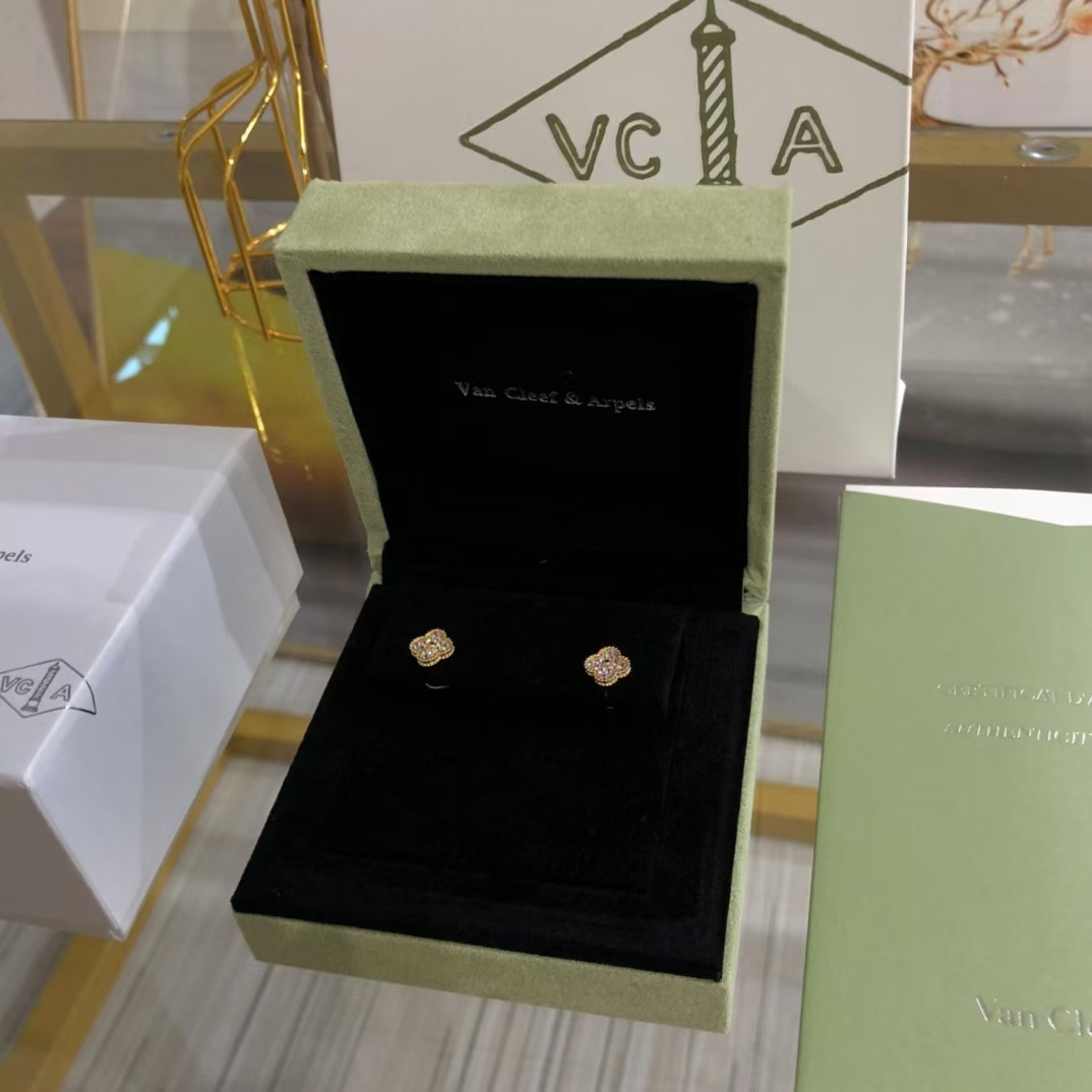 Buy replica Van Cleef & Arpels Full Diamond Vintage Alhambra Earrings and replica jewelry from PICKS Jewelry