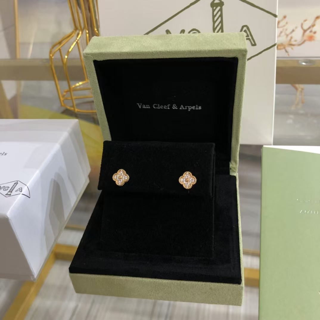 Buy replica Van Cleef & Arpels Full Diamond Vintage Alhambra Earrings and replica jewelry from PICKS Jewelry