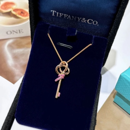 Buy replica Tiffany Pink Diamond Woven Key Pendant Necklace and replica jewelry from PICKS Jewelry