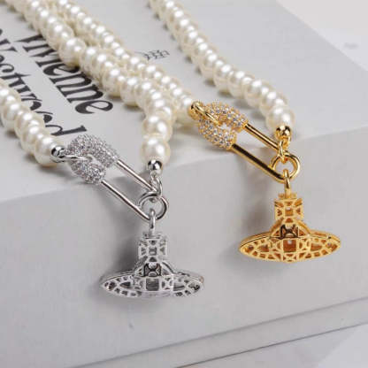 Buy replica Vivienne Westwood Paperclip Saturn Pearl Necklace and replica jewelry from PICKS Jewelry