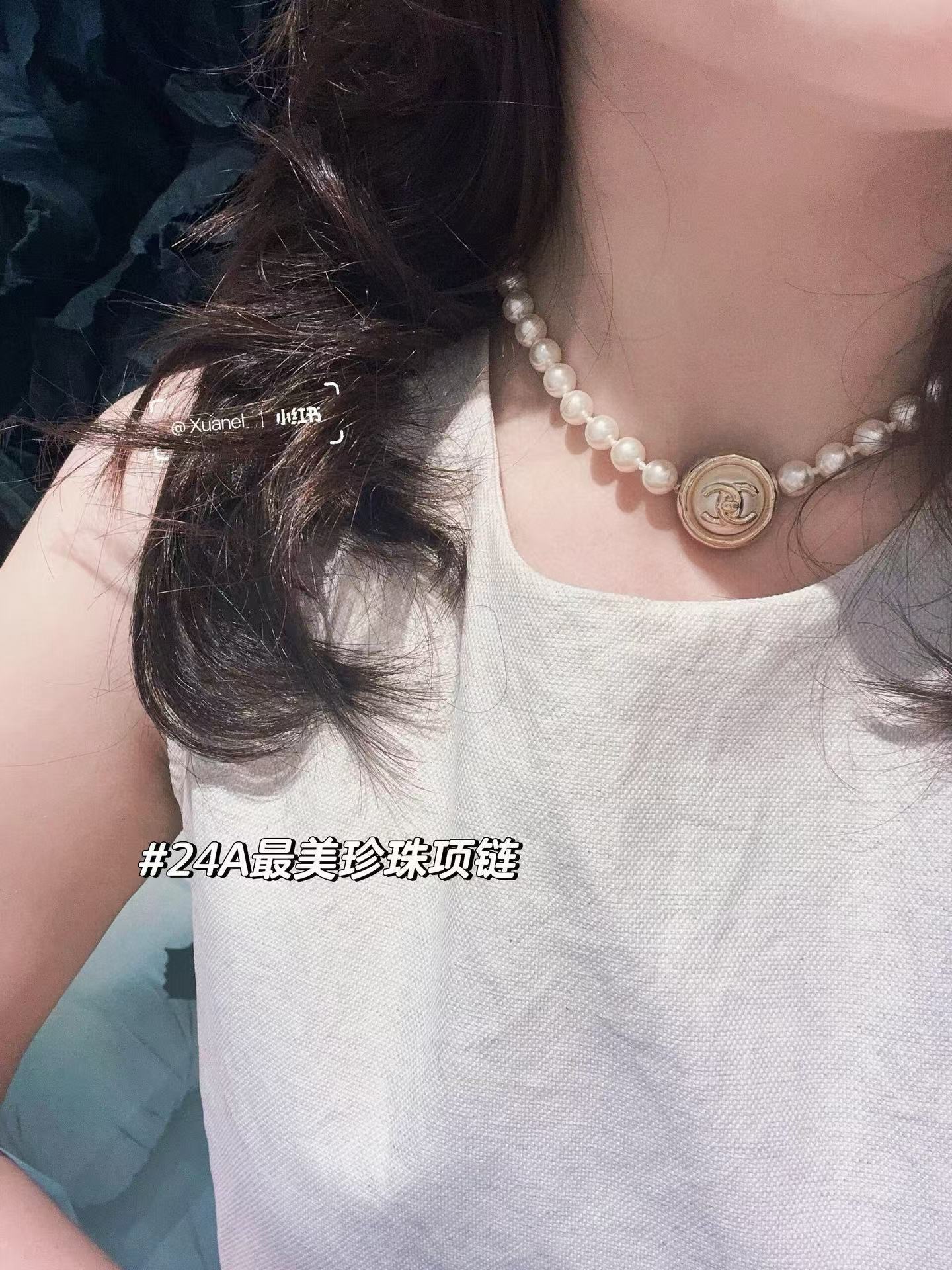 Buy replica Chanel Enhancer Double C Pendant Pearl Choker Necklace and replica jewelry from PICKS Jewelry