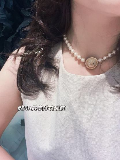 Buy replica Chanel Enhancer Double C Pendant Pearl Choker Necklace and replica jewelry from PICKS Jewelry