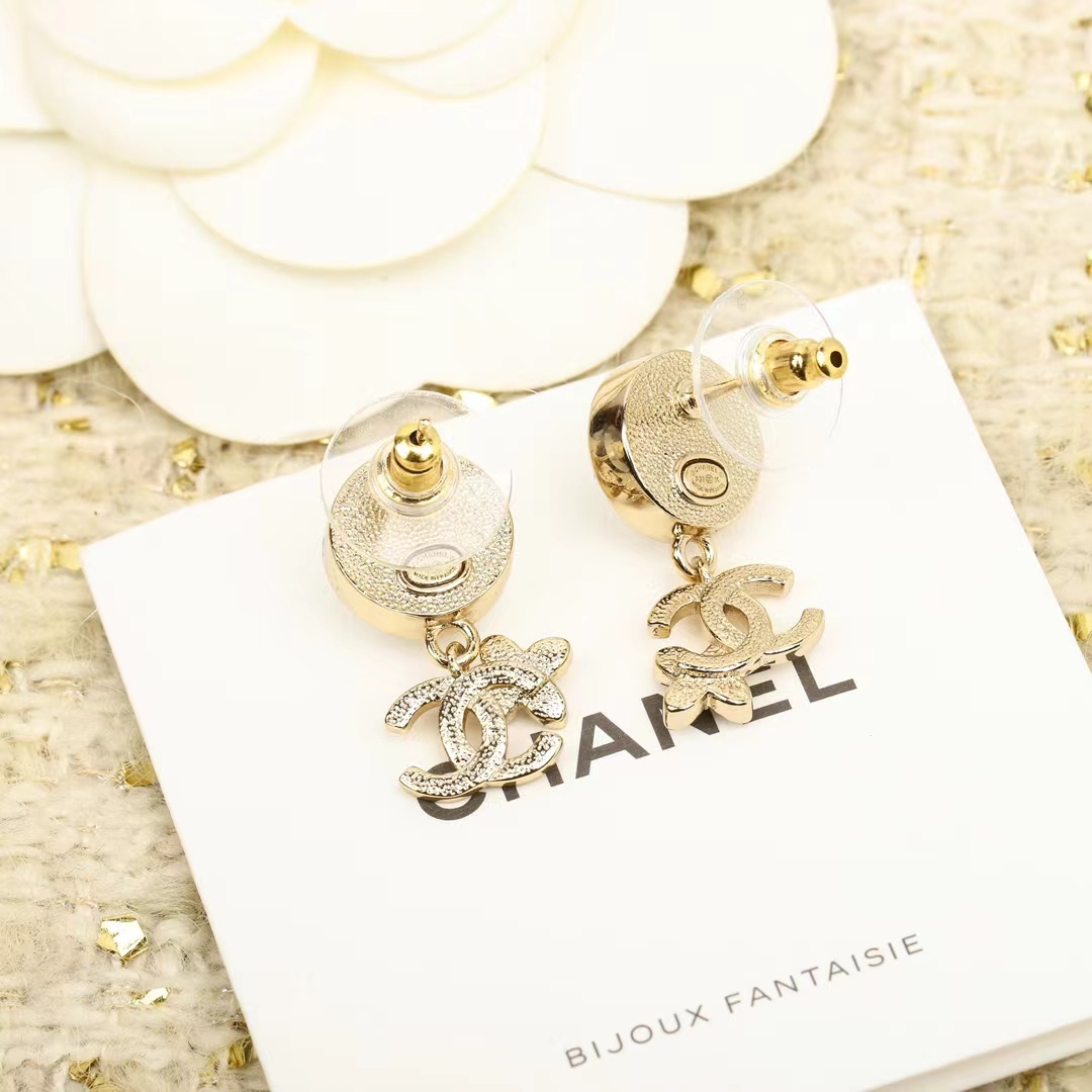 Buy replica Chanel Pearl Stud Double C Dangle Earring and replica jewelry from PICKS Jewelry