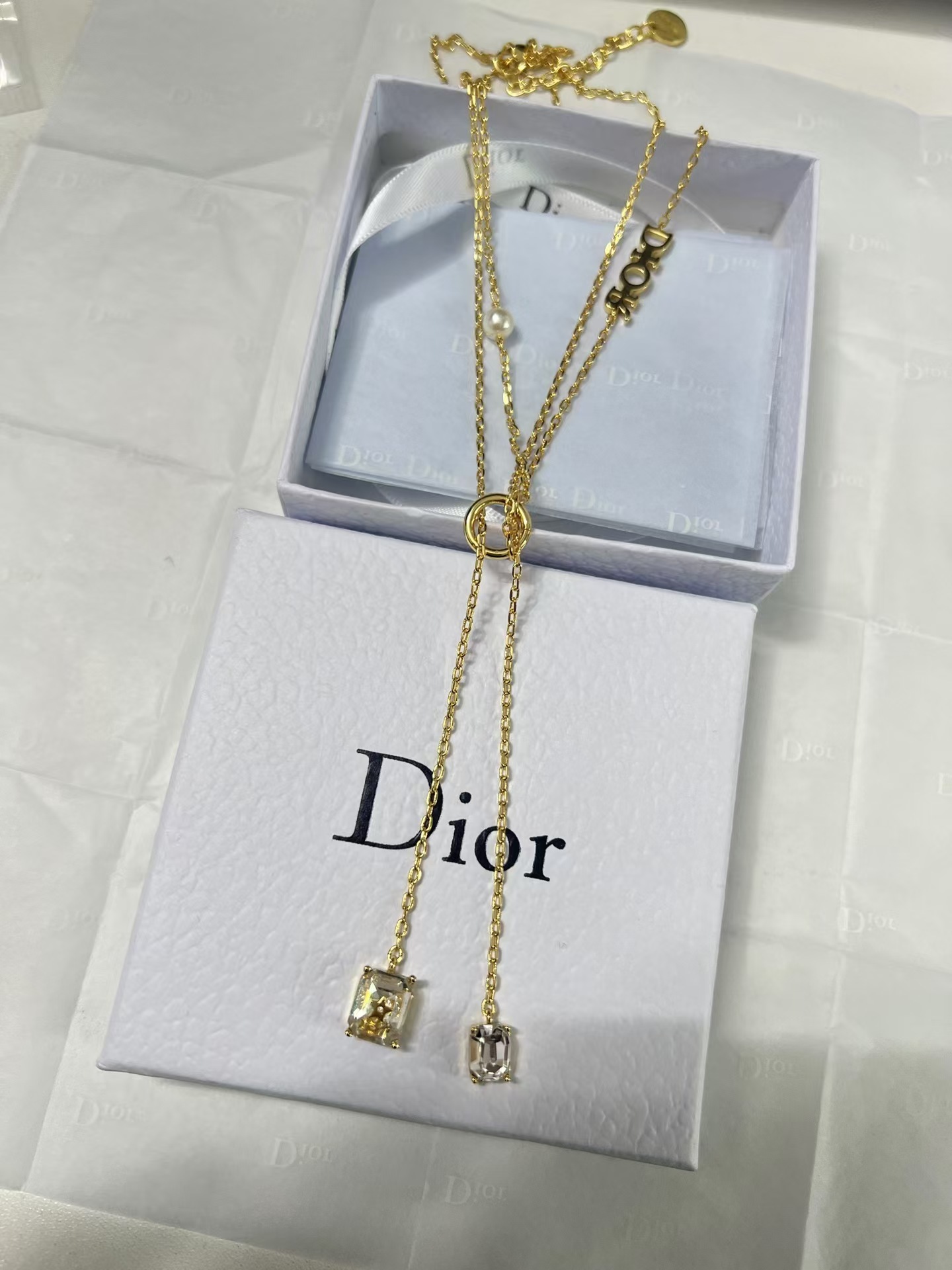 Buy replica Dior Two Layered Two String Diamond Pendant Drop Y Necklace and replica jewelry from PICKS Jewelry