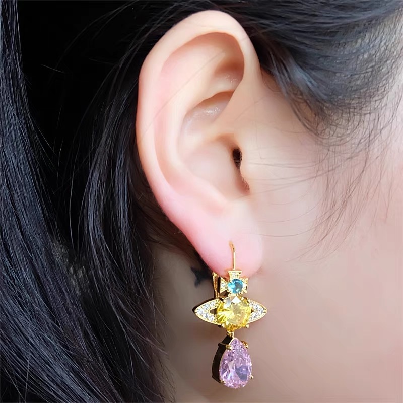 Buy replica Vivienne Westwood Luxury Colorful Diamond Teardrop Earrings and replica jewelry from PICKS Jewelry