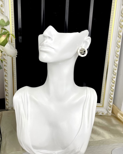 Buy replica Chanel Round White and Black Enamel Stud Earrings and replica jewelry from PICKS Jewelry