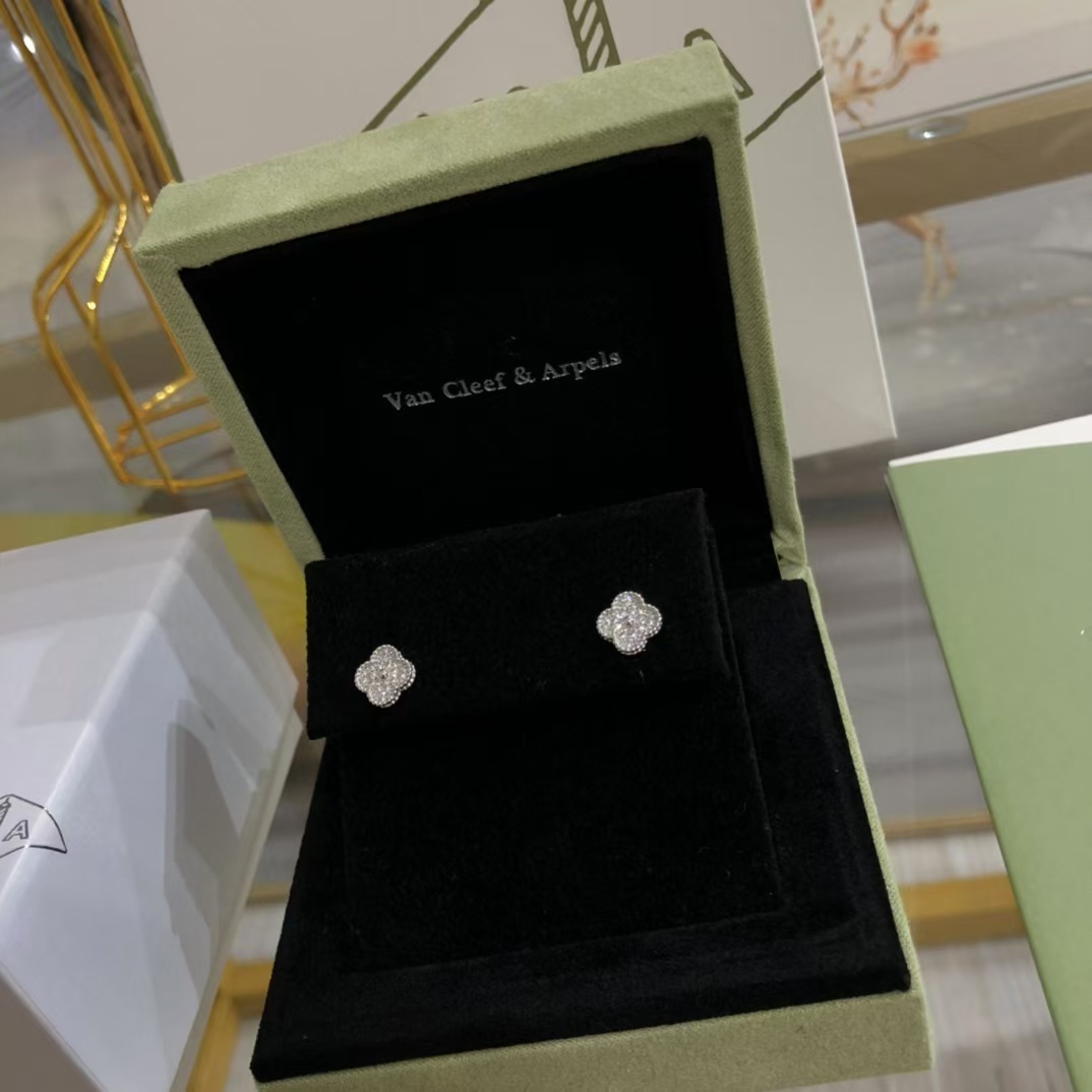 Buy replica Van Cleef & Arpels Full Diamond Vintage Alhambra Earrings and replica jewelry from PICKS Jewelry