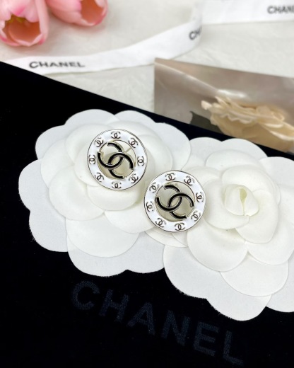 Buy replica Chanel Round White and Black Enamel Stud Earrings and replica jewelry from PICKS Jewelry
