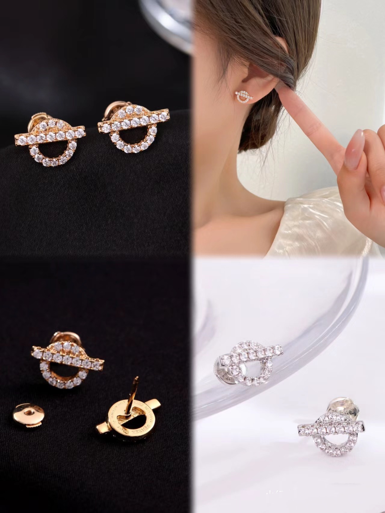 Buy replica Hermes Diamond Paved Q Stud Earrings and replica jewelry from PICKS Jewelry