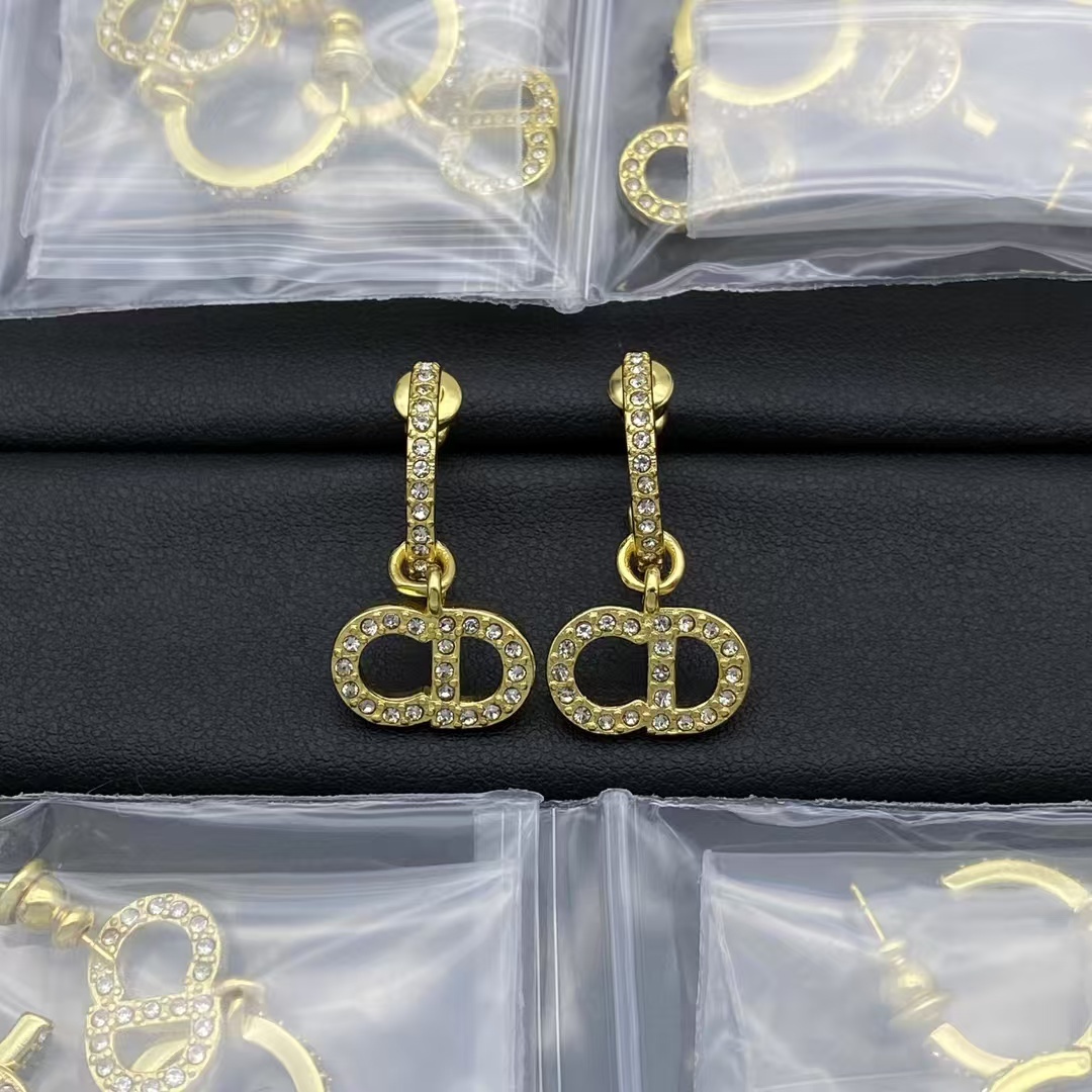 Buy replica Dior Diamond Paved Gold CD Drop Earring and replica jewelry from PICKS Jewelry